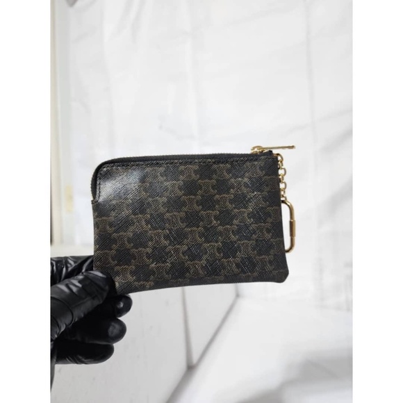 Authentic CELINE Triomphe Canvas Zipped Coin Purse/Wallet Black - Picture 4 of 12